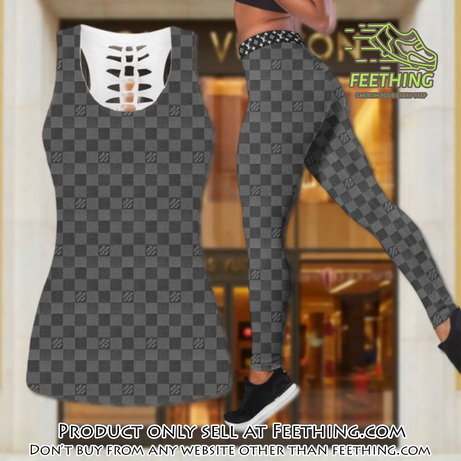 Louis vuitton grey tank top leggings set luxury brand lv for women yoga gym ft4812100